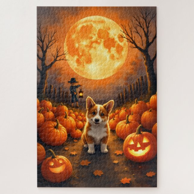 Corgi Harvest Moon Halloween Artwork Jigsaw Puzzle (Vertical)
