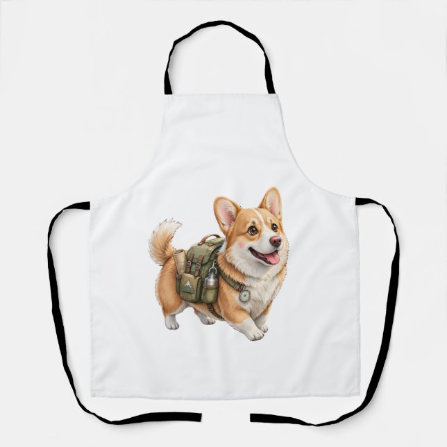 Corgi Hiking Adventure Watercolor Apron  (Front)