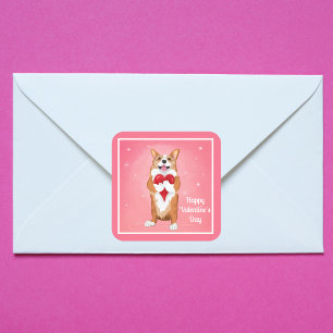 Corgi Holding A Heart Happy Valentine's Day Square Sticker