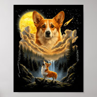 Corgi howling to the moon funny dog graphic vintag