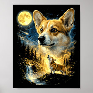 Corgi howling to the moon meme funny 90's corgi do poster