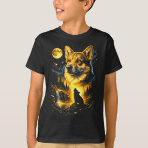 Corgi howling to the moon vintage 90s funny dog T-Shirt