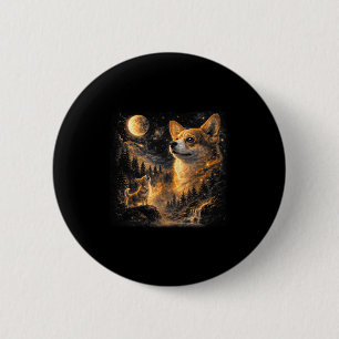 Corgi howling to the moon vintage 90s retro animal 6 cm round badge