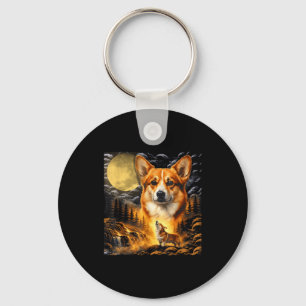 Corgi howling to the moon, vintage moon 90s animal key ring