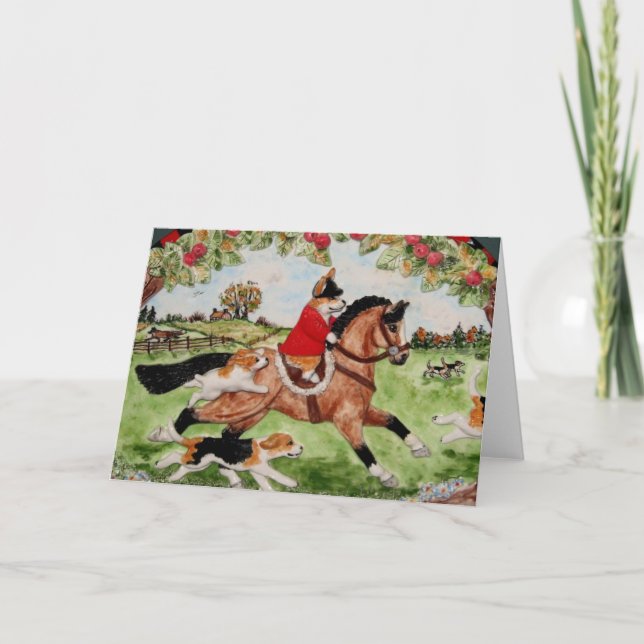 Corgi Huntsman Rides to Hounds Greeting Card (Front)