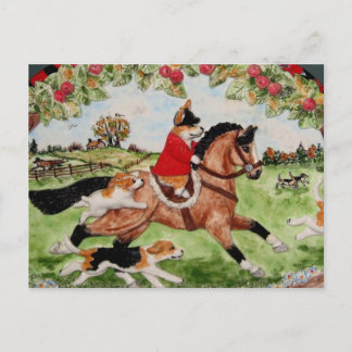 Corgi Huntsman Rides to Hounds Postcard
