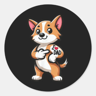 Corgi I Love Dad Funny Dog Tattoo _1 Classic Round Sticker