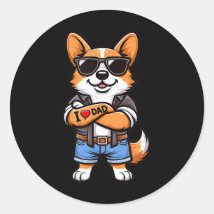 Corgi I Love Dad Funny Dog Tattoo  Classic Round Sticker