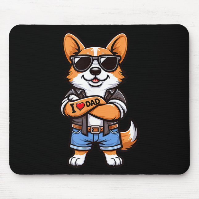 Corgi I Love Dad Funny Dog Tattoo  Mouse Pad (Front)