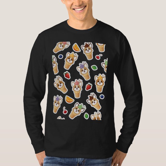 Corgi Ice Cream Cone Pattern T-Shirt (Front)