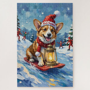 Corgi Ice Slider Christmas Lantern Hat Jigsaw Puzzle