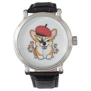 Corgi in a Beret – Cute Artist Pup with Cat Friend Watch
