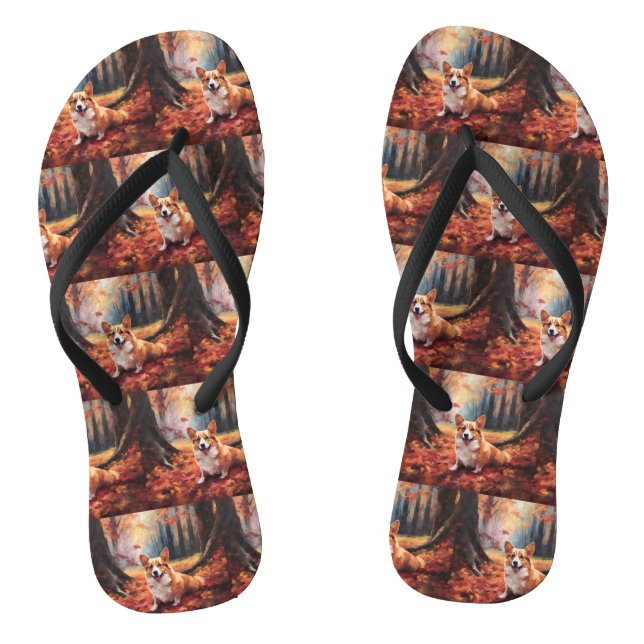 Corgi in Autumn Leaves Fall Inspire Jandals (Footbed)