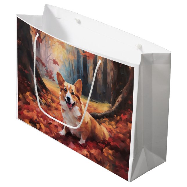 Corgi in Autumn Leaves Fall Inspire Large Gift Bag (Front Angled)