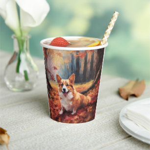 Corgi in Autumn Leaves Fall Inspire Paper Cups