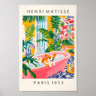 Corgi In Bathtub Funny Poster, Dog Wall Art, Dopam Poster