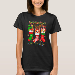 Corgi In Socks Santa Hat Matching Corgi Christmas T-Shirt