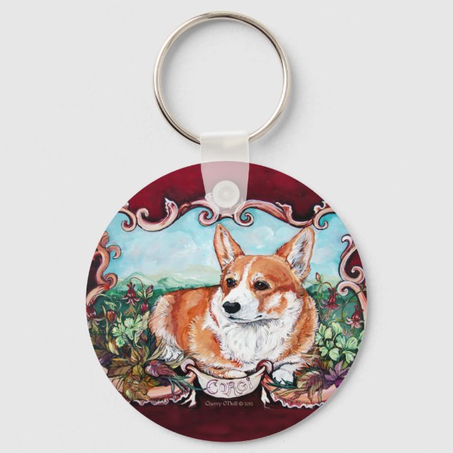 Corgi in the Garden! Key Ring (Front)