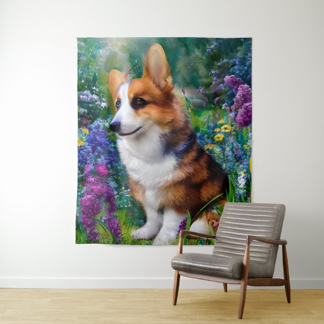 Corgi in the Garden Tapestry (In Situ)