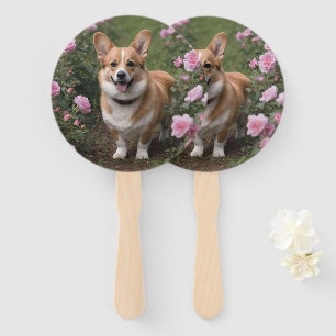 Corgi In The Pink Roses, Hand Fan