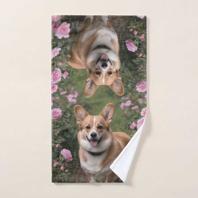 Corgi In The Pink Roses,  Hand Towel (Hand Towel)