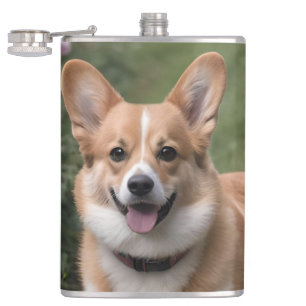 Corgi In The Pink Roses, Hip Flask
