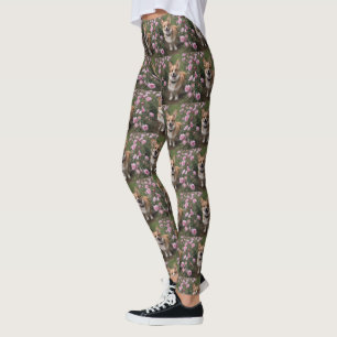 Corgi In The Pink Roses, Leggings