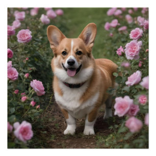 Corgi In The Pink Roses, Poster
