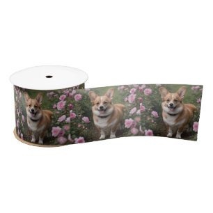 Corgi In The Pink Roses,  Satin Ribbon