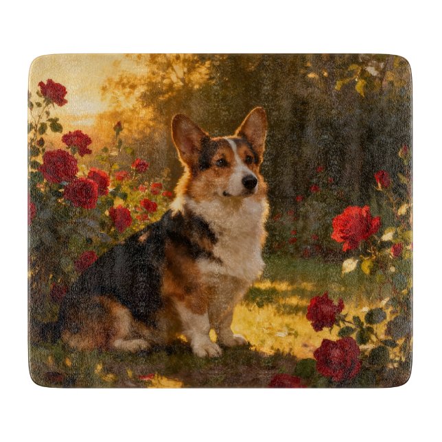 Corgi in the Roses I Cutting Board (Front)
