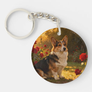 Corgi in the Roses I Key Ring