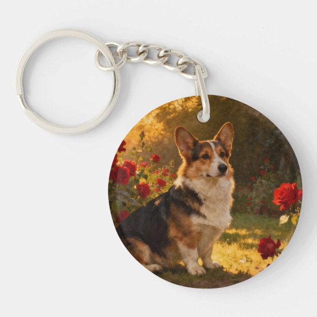 Corgi in the Roses I Key Ring (Front)