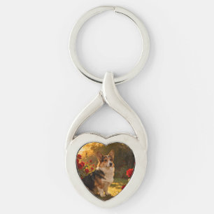 Corgi in the Roses I Key Ring