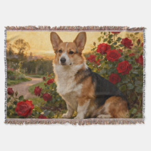 Corgi in the Roses II Throw Blanket