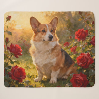 Corgi in the Roses III Sherpa Blanket