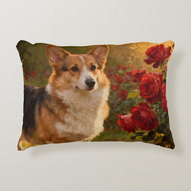 Corgi in the Roses V Decorative Cushion (Front)