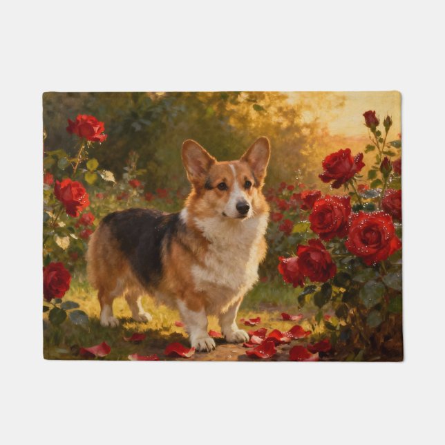 Corgi in the Roses V Doormat (Front)
