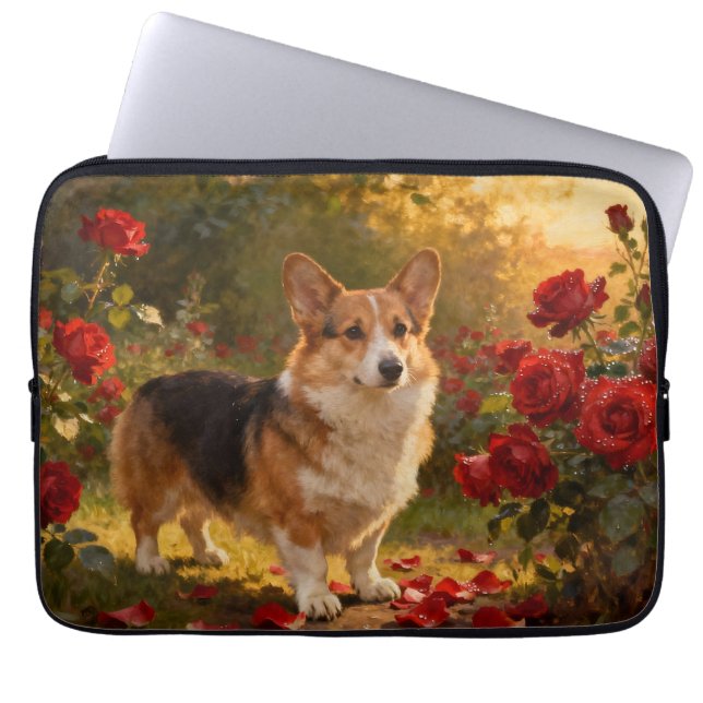Corgi in the Roses V Laptop Sleeve (Front)