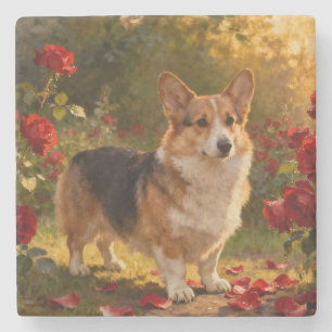 Corgi in the Roses V Stone Coaster