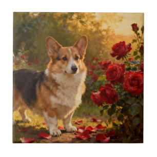 Corgi in the Roses V Tile