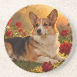 Corgi in the Roses VI Coaster