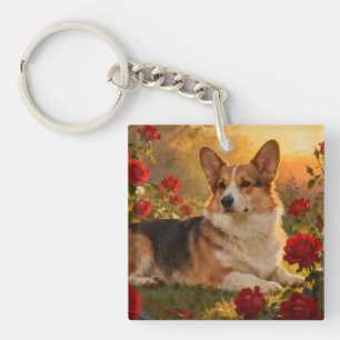Corgi in the Roses VI Key Ring