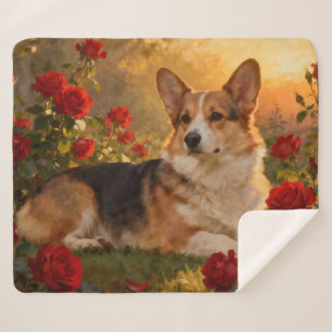 Corgi in the Roses VI Sherpa Blanket