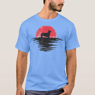 Corgi Japanese Sunset Retro Dog Red  T-Shirt
