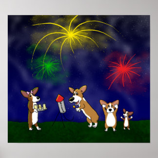 Corgi July 4th Fireworks Poster