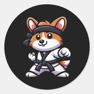 Corgi Karate Funny Dog Martial Arts Men Women Girl Classic Round Sticker