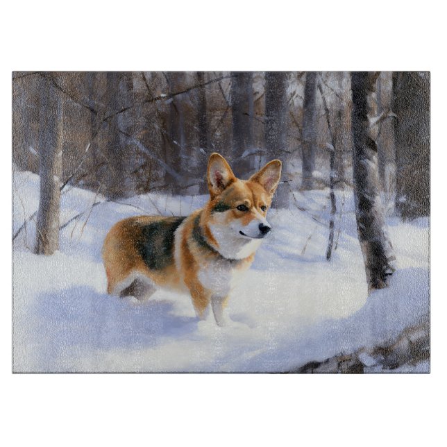 Corgi Let It Snow Christmas Cutting Board (Front)