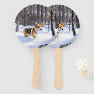 Corgi Let It Snow Christmas Hand Fan