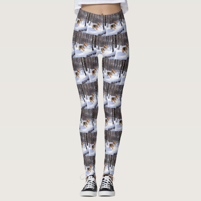 Corgi Let It Snow Christmas Leggings (Front)