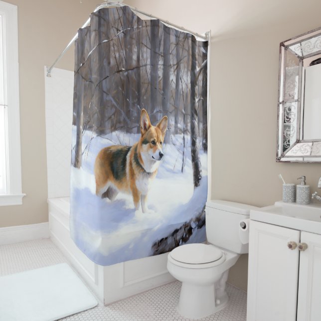 Corgi Let It Snow Christmas Shower Curtain (In Situ)